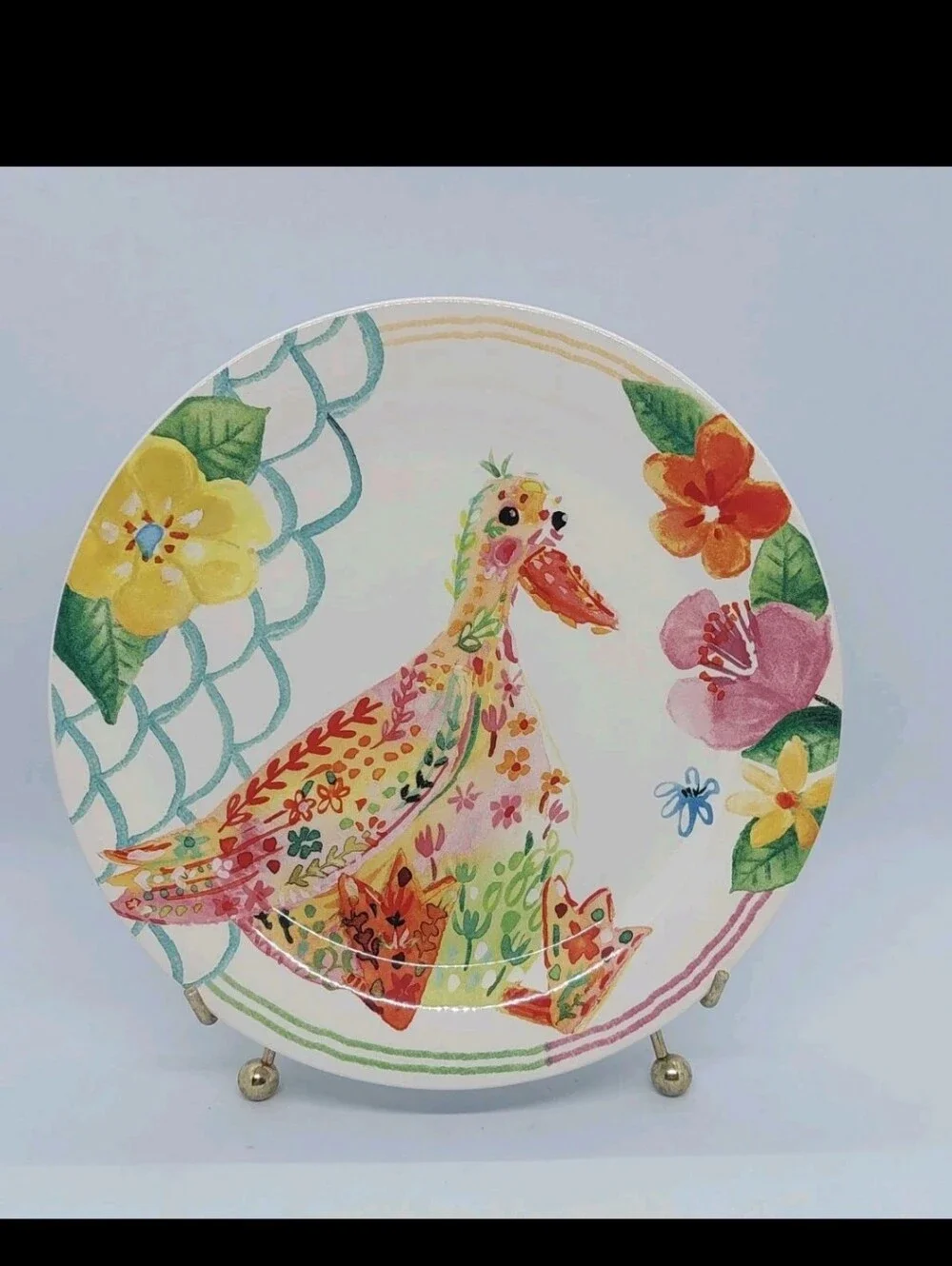 Pier 1 Imports Easter Spring Duck Bunny Floral Colorful Salad Plates 8.75
